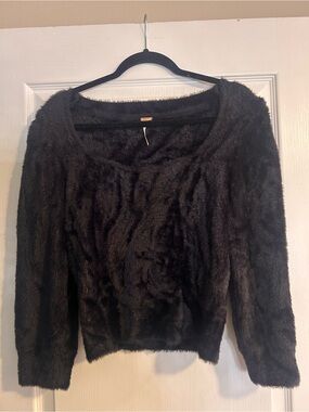 Free people 3/4 sleeve black fuzzy sweater